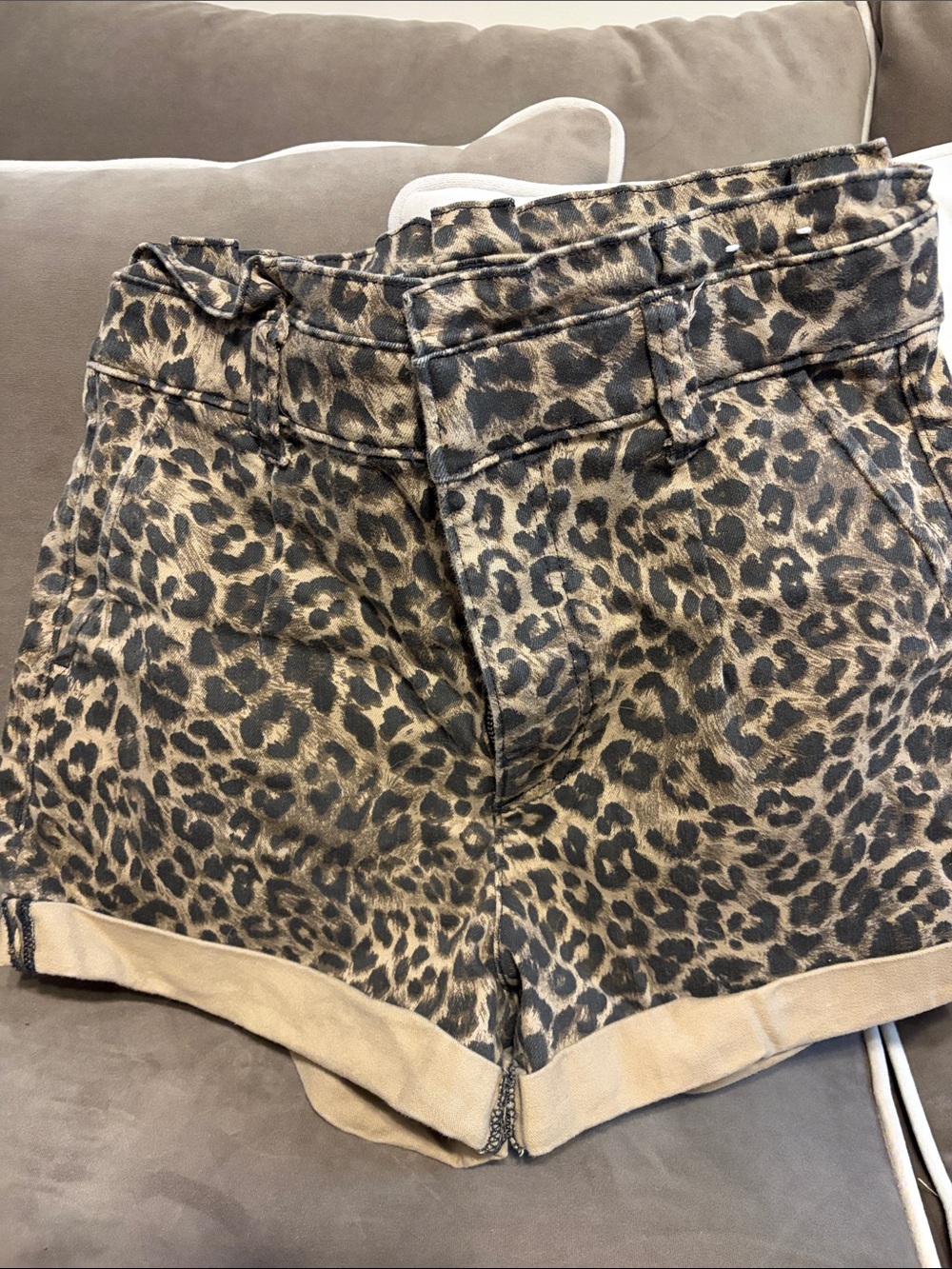 Express Women's Leopard Print Jean Shorts - Tan & Black